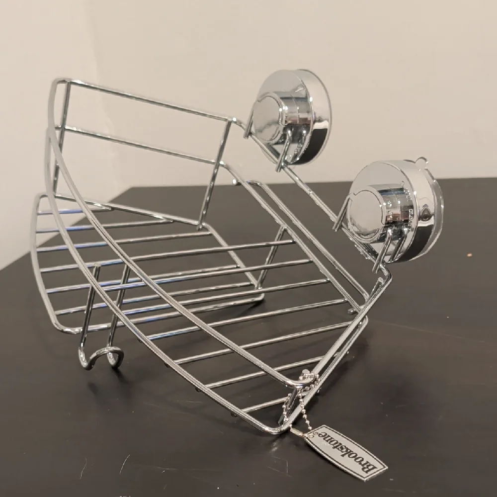 Brookstone Silver Chrome Bathroom Organizer with Suction Cups Shower Caddy Metal